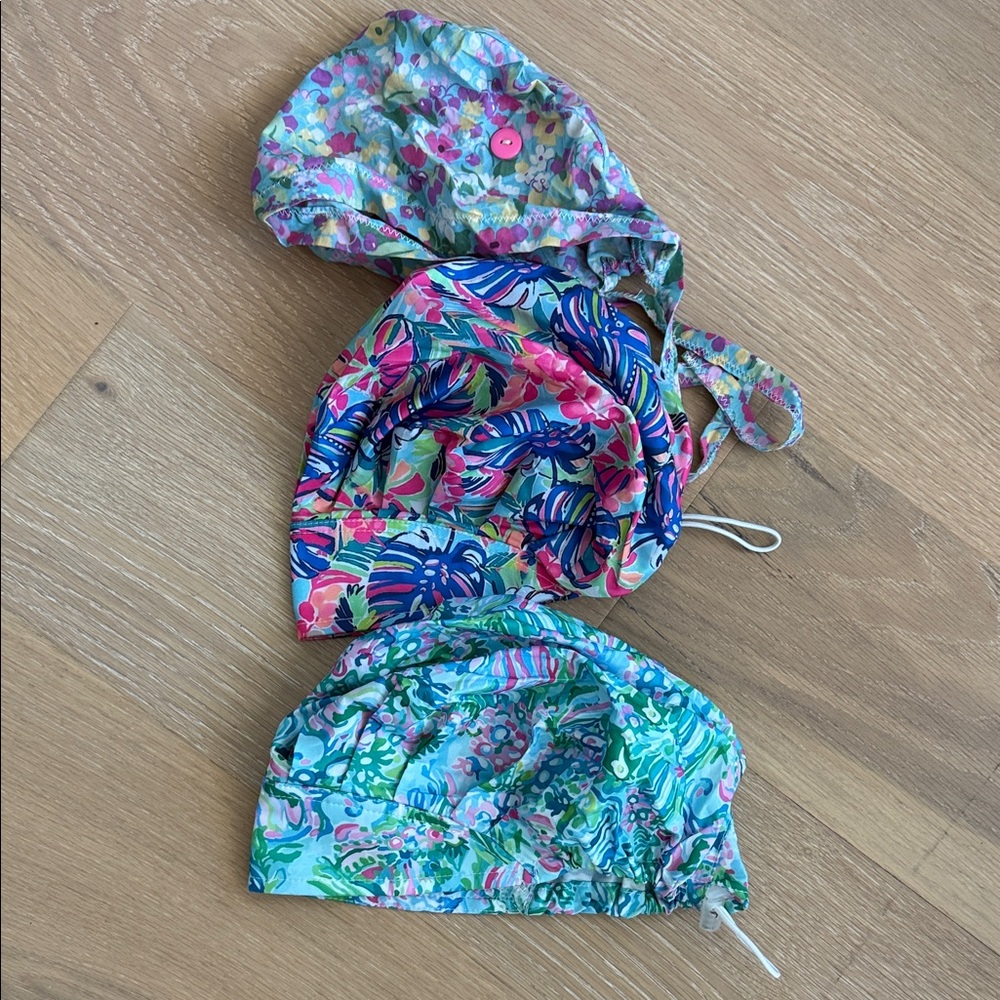 Set of 3 Colorful Floral scrub caps, Lilly Pulitzer inspired